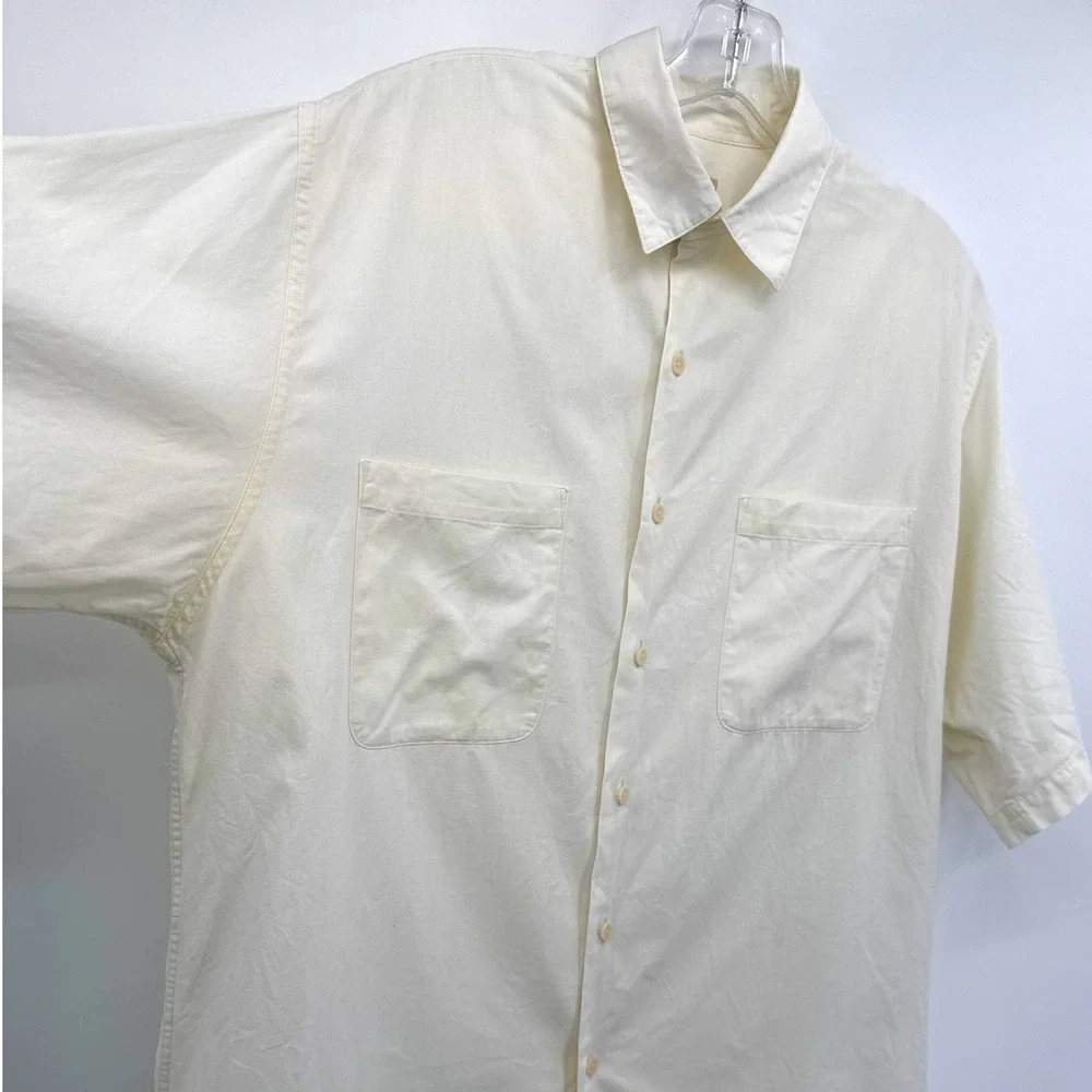 VTG‎ Safari Banana Republic Button Up yellow Shirt Mens M Short Sleeve